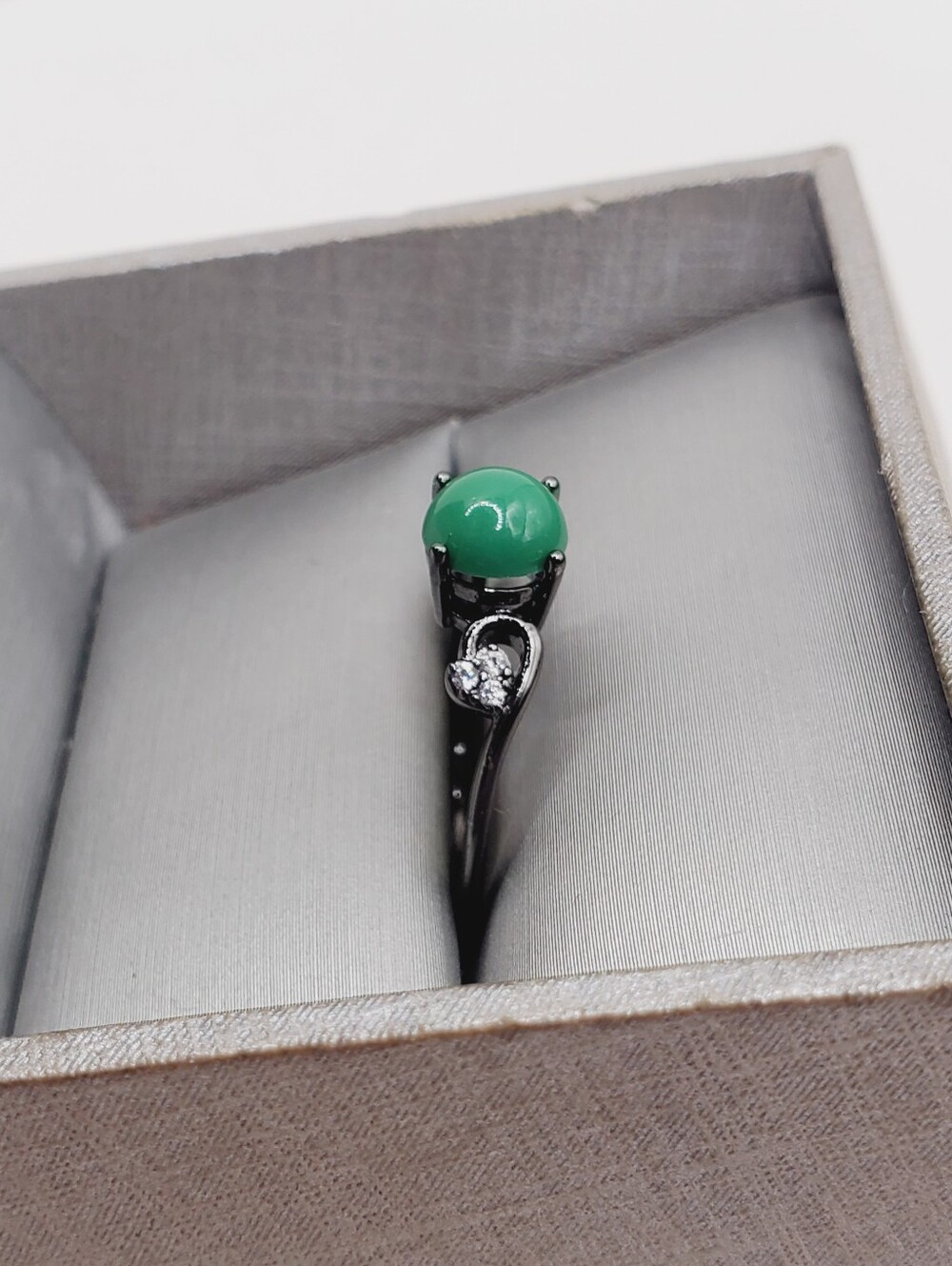 Imperial Green Jadeite Round Cabochon 4 Prong Solitaire Ring - Picture 3 of 7